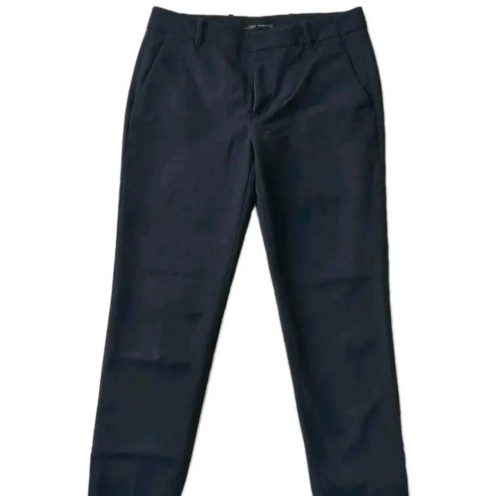 Zara Women Pants Medium Casual Flat Front Belt Loops Zip Chino Pkts Navy Blue M